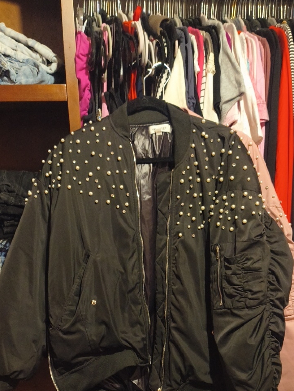 Studded Black Bomber Jacket - Women